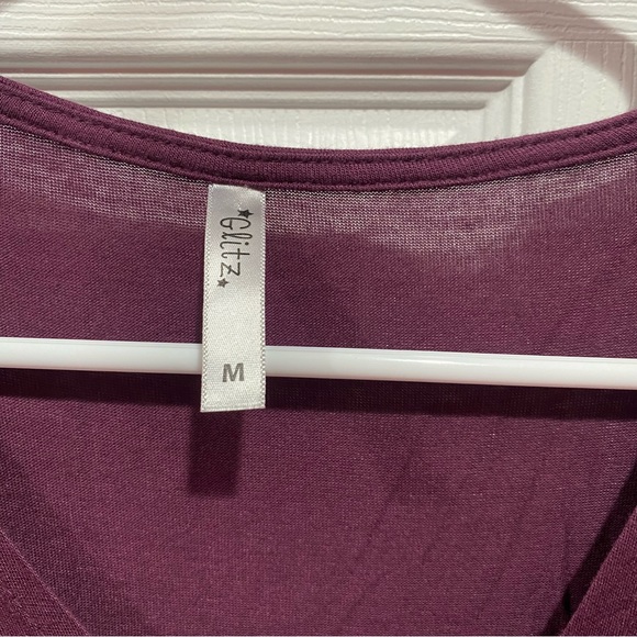 GLITZ Women’s Soft Long Sleeve Deep V-Neck Top Shirt - purple, size M - Picture 3 of 4